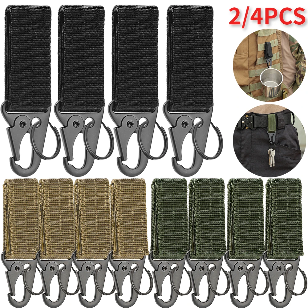 2/4pcs Carabiner Keychain Hook Molle Webbing EDC Nylon Ribbon Fixed Buckle Waist Fastener Hanging Belt Hanger for Camping Hiking