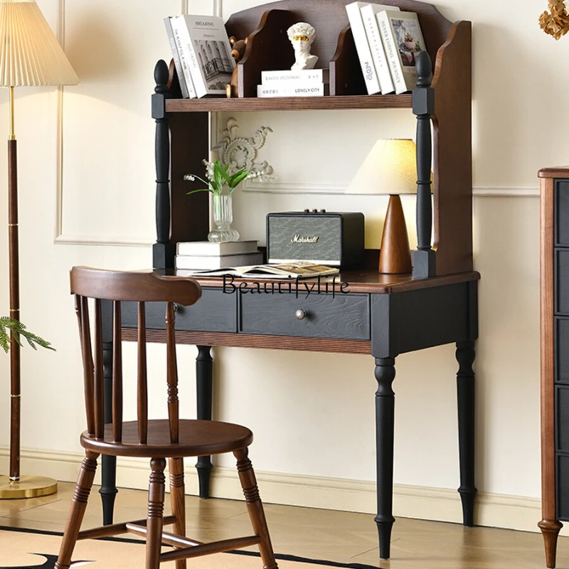 

**Integrated study table ash wood retro French with pumping storage office computer desk