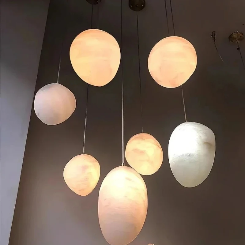 

Современная подвесная лампа-имитация облака из камня, креативное освещение для гостиной, прикроватной зоны, столовой, испанская люстра из натурального мрамора