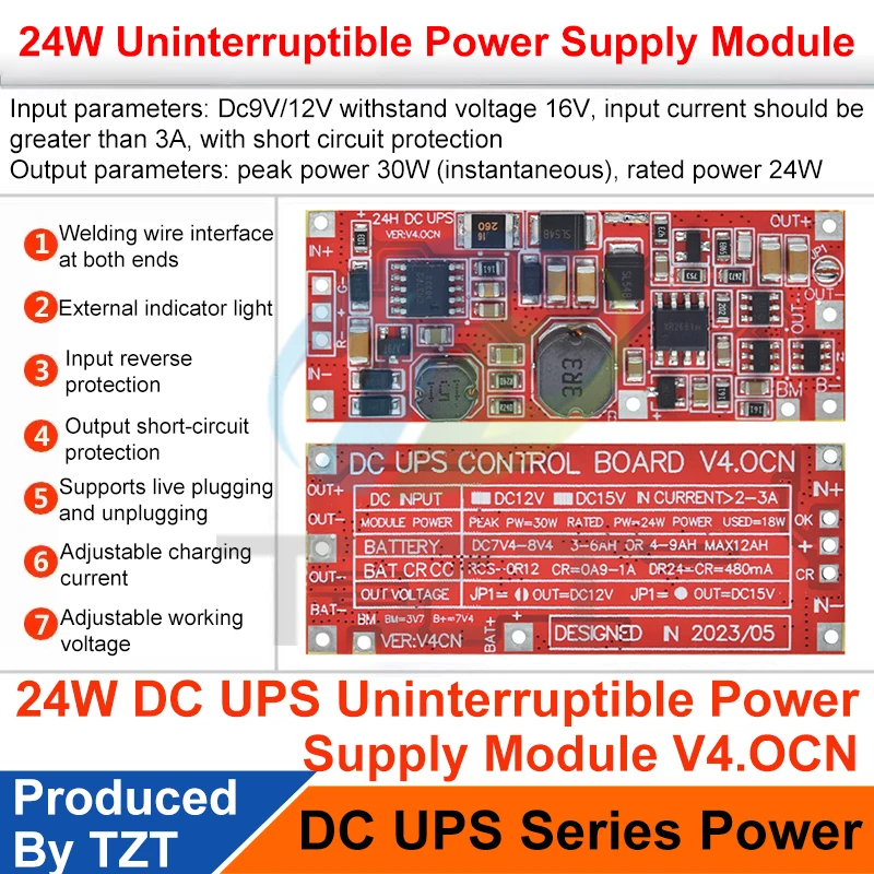 Imagem -03 - Tzt-ups Power Supply Module Uninterruptible Power Control Board Carregamento Step up Proteção dc 12v 15v 24w 1a 2s V4.0cn