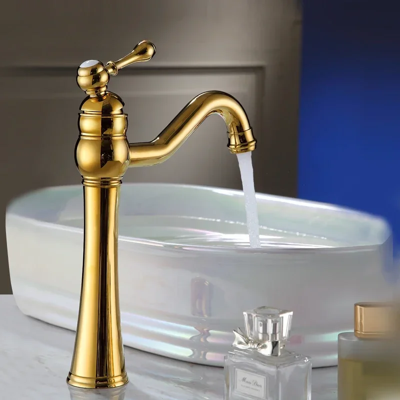 Monte titanium gold brass hot and cold basin faucet rotating table basin heightening single-hole bathroom faucet 3092A.