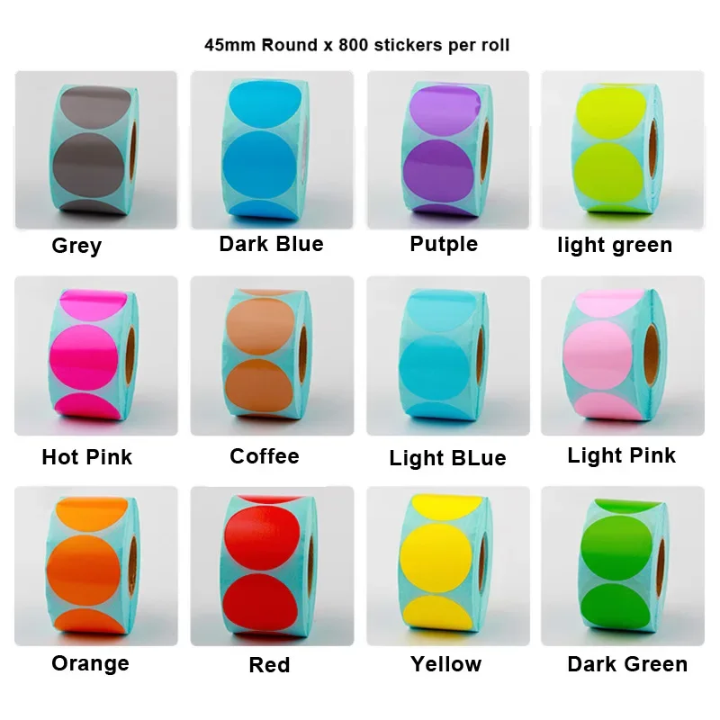 40mm 45mm Colours Circle Thermal Paper Label Waterproof Oil Resistant Round Barcode Sticker