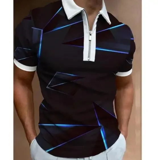 قمصان بولو للرجال بياقة مطوية لأسفل ، تي شيرت مطبوع للجولف ، توبات بأكمام قصيرة ، ملابس غير رسمية ، سحاب ، سفر ، صيف ، صوفي #3