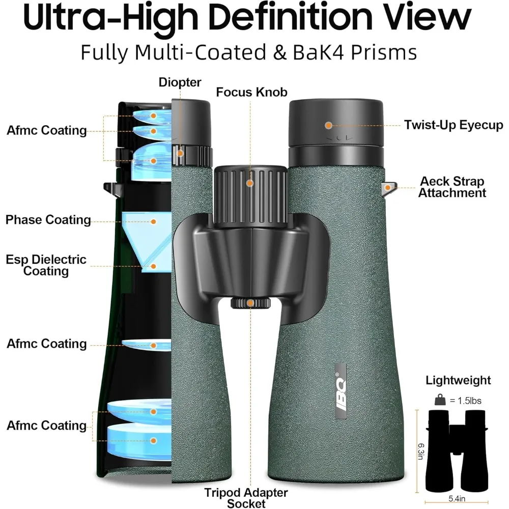 UHD Binoculars for Adults High Powered with Upgraded Phone Adapter - Large View, Lightweight, IPX7 Waterproof