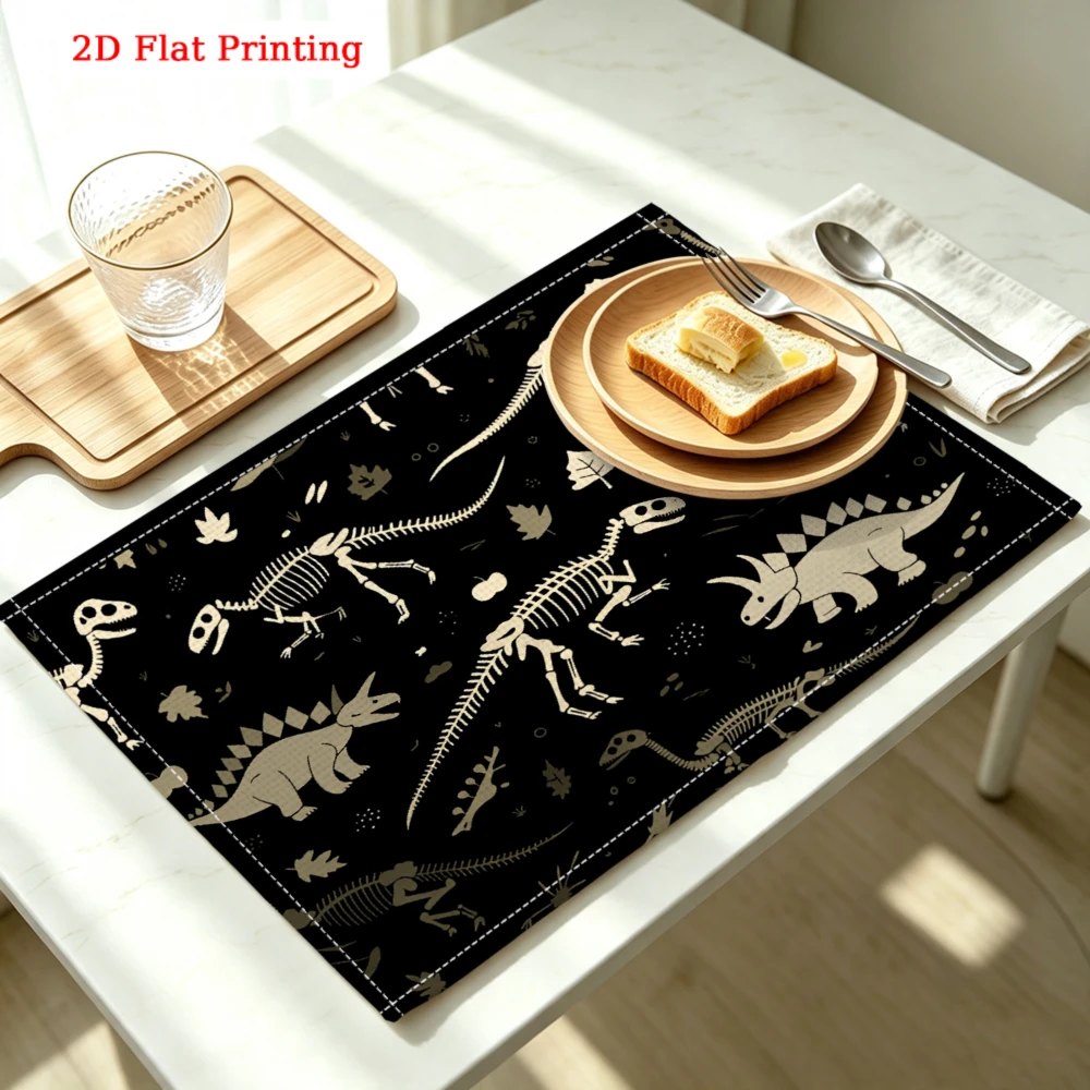 Dinosaur Skeleton Print Kitchen Placemat Dinosaur Skeleton Print Linen Pad Dish Coffee Cup Table Mat 1PC 30x40cm