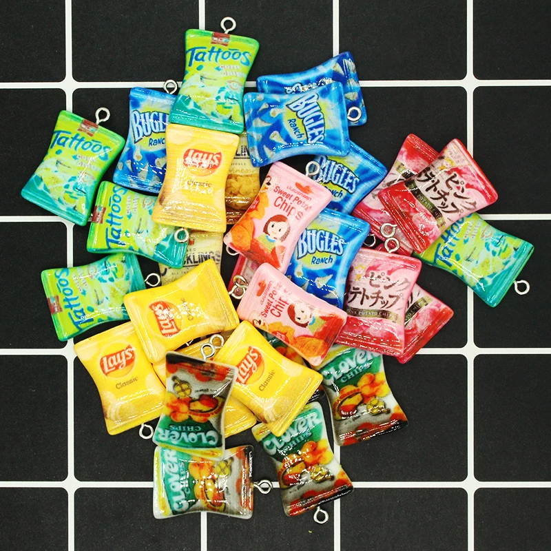 10pcs Popular Mix Resin Food Charms Mini French Fries Candy Packaging Bag Funny Pendants For Earring Keychain Diy Jewelry Making