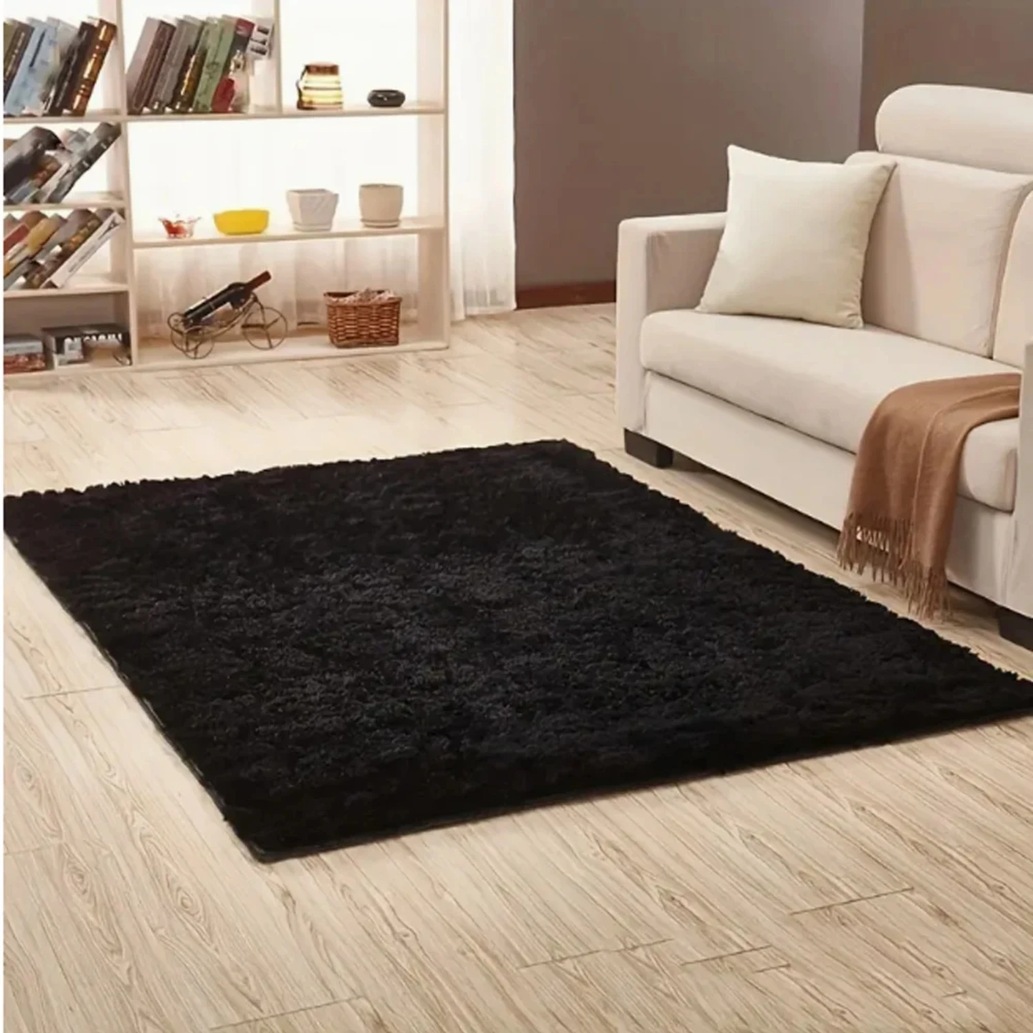 Soft and Fluffy Black Shag Area Rug for Bedroom and Living Room - Extra Plush Fuzzy Carpet, Soft Indoor Shaggy Rug