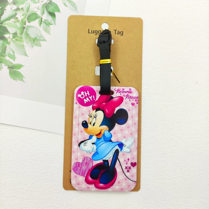 علامات أمتعة السفر من ديزني ميني، حقيبة نسائية لطيفة، حامل عنوان الهوية، علامات الصعود للأمتعة، ملصق محمول للفتيات #5