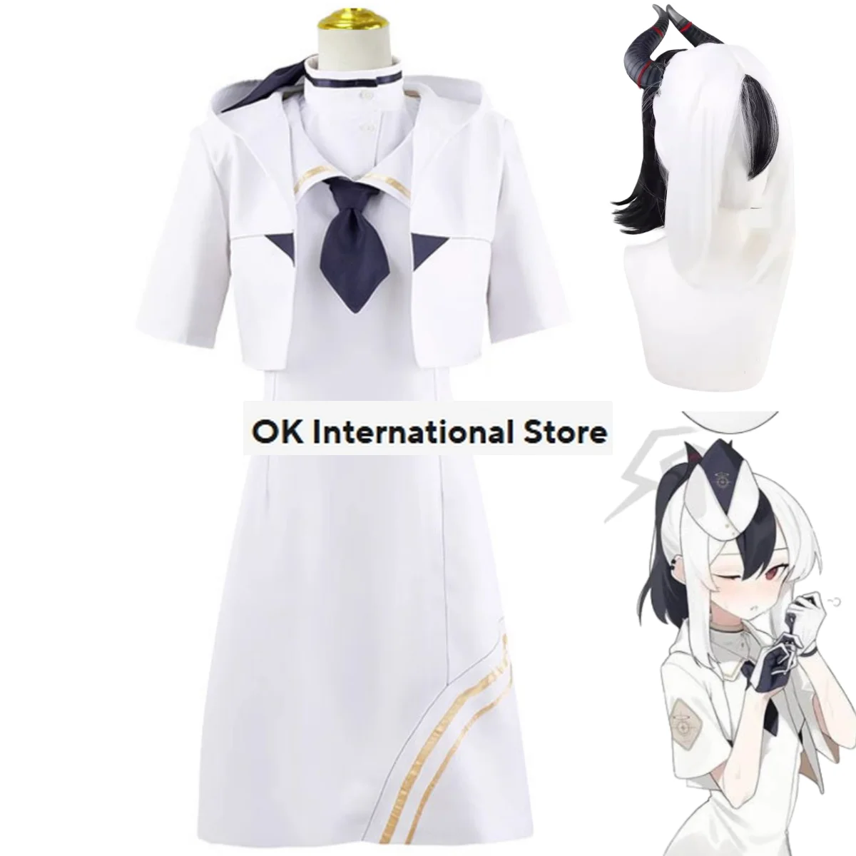 Anime Game Blue Archive The Animation Onikata Kayoko Cosplay Costume Wig White Coat Uniform Woman Sexy Christmas Party Suit