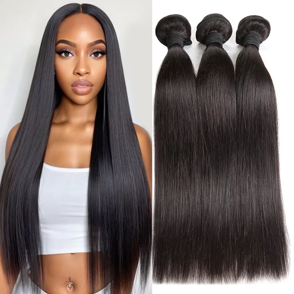 

30, 40 дюймов, прямые 100% пучки, бразильские девственные человеческие волосы, 3 4 пучка, необработанные волосы, натуральный цвет, плетение Remy