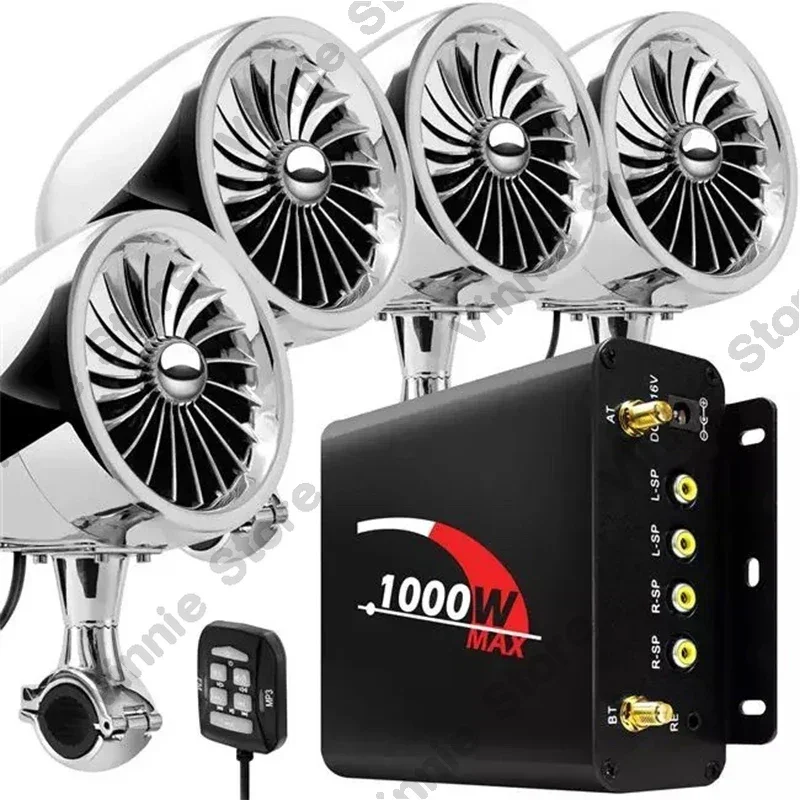 Waterproof M1000 Motorcycle Bluetooth Speakers Stereo Audio System with 1000W 4CH Built-in Amplifier, USB, AUX MP3 Input