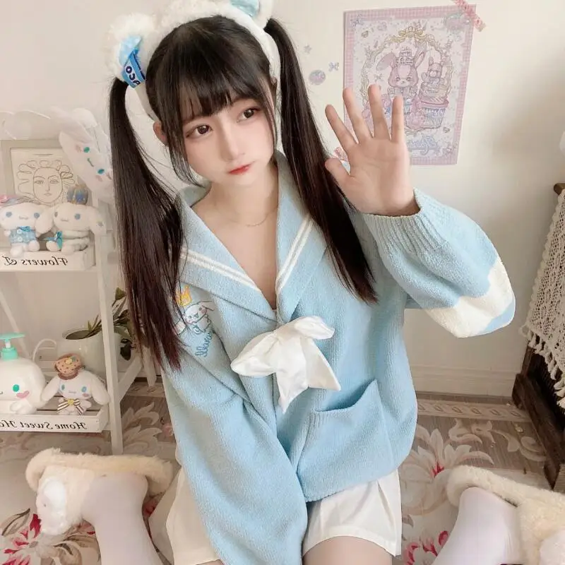 أنيمي لطيف سينامورول المرأة سترة الكرتون Y2K فضفاضة الدافئة Kawaii فتاة بلايز الربيع والخريف الحلو كلية نمط ملابس امرأة