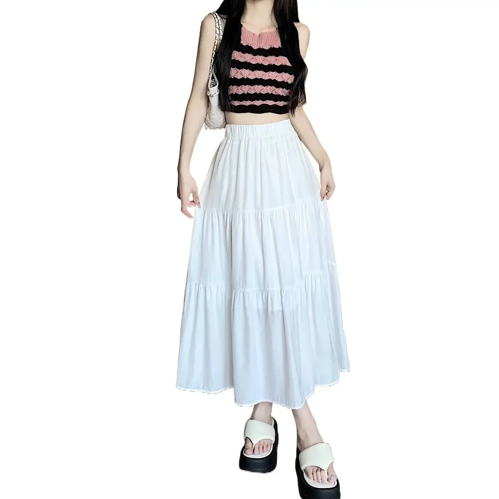 

Fashion Tiered Long Skirt Pleated A-Line Maxi Skirt Elastic Waist Flowy Boho Skirt Women