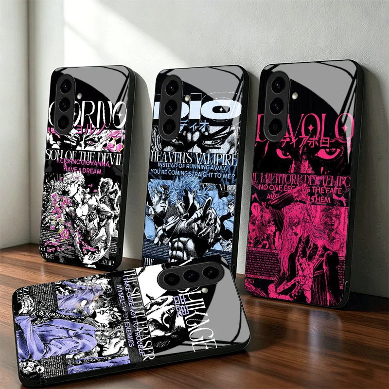 JoJo Adventure Cool Glass Phone Case for Samsung A17 A16 A15 A14 A13 A57 A56 A55 A54 A53 A37 A36 A35 A34 A33 A27 A26 A25 A24 A23