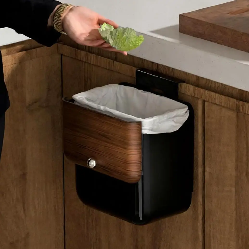 3.2 Gallon Compost Bin, Under Sink Trash Can with Lid, Hanging Waste Cabinet for Office Kitchen Cupboard Bathroom Bedroom, Black