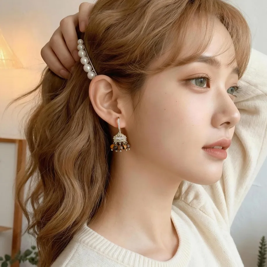 Simple Fashion Versatile Tiger Eye Stone Ear Buckles for Women, Light Luxury High Grade Daily Commute Ear Accessories