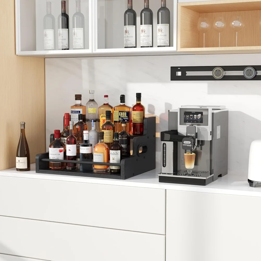 3-Tier LED Liquor Display Shelf with Remote Control, Whiskey Wine Bottle Rack for Home Bar Cabinet