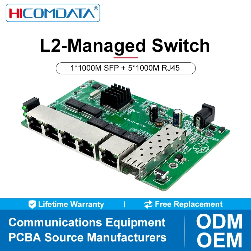 

L2- Managed switch PCBA with 1*1000M SFP slot port and 5*100/1000M RJ45 ports