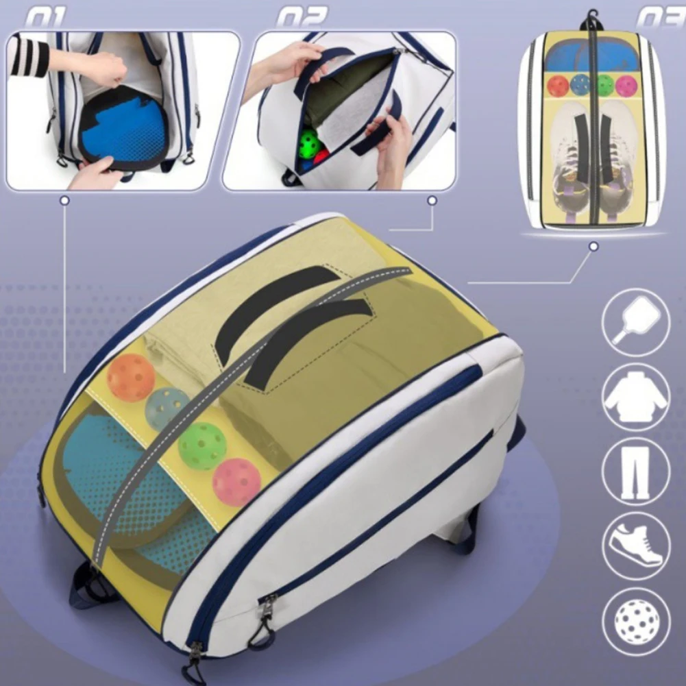 Junior Pickleball Backpack with Waterproof Compartments and Multiple Padded Areas for Organized Sports Gear Storage