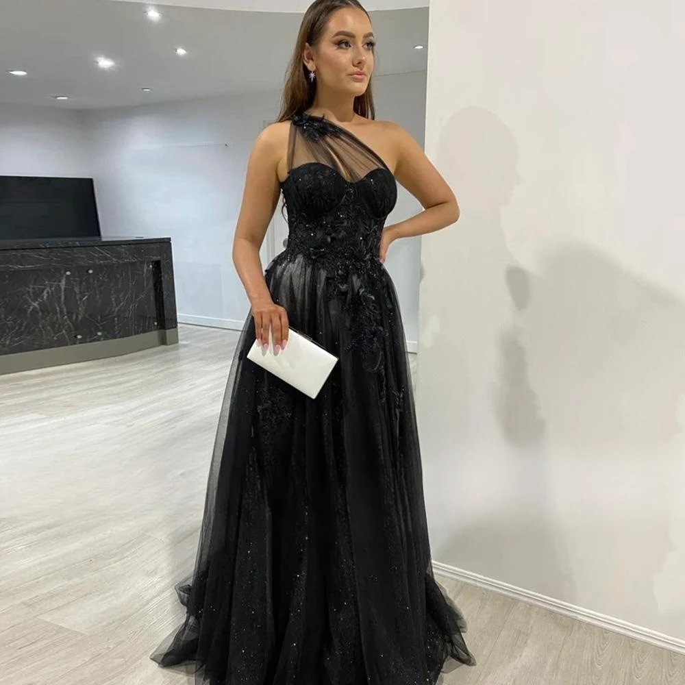 Annie Off-the-shoulder Tulle Prom Dressess Shiny Side Slits Cocktail Custom Evening Dress Navy Blue 2024 Vestidos De Noche