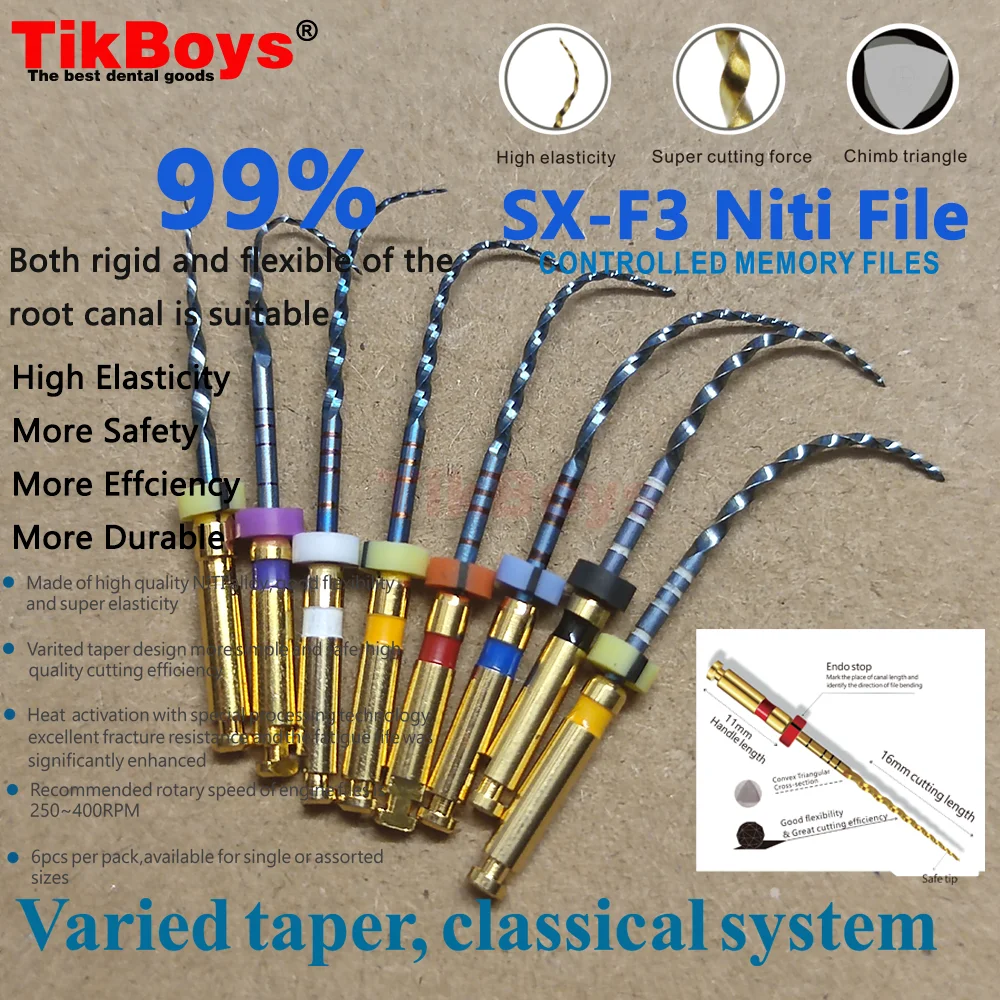 6Pcs/Box SX-F3 Niti File Activated Root Canal File Dentist Tools Endodontic Dental Rotary Files Dental 25mm Drills Endodoncia