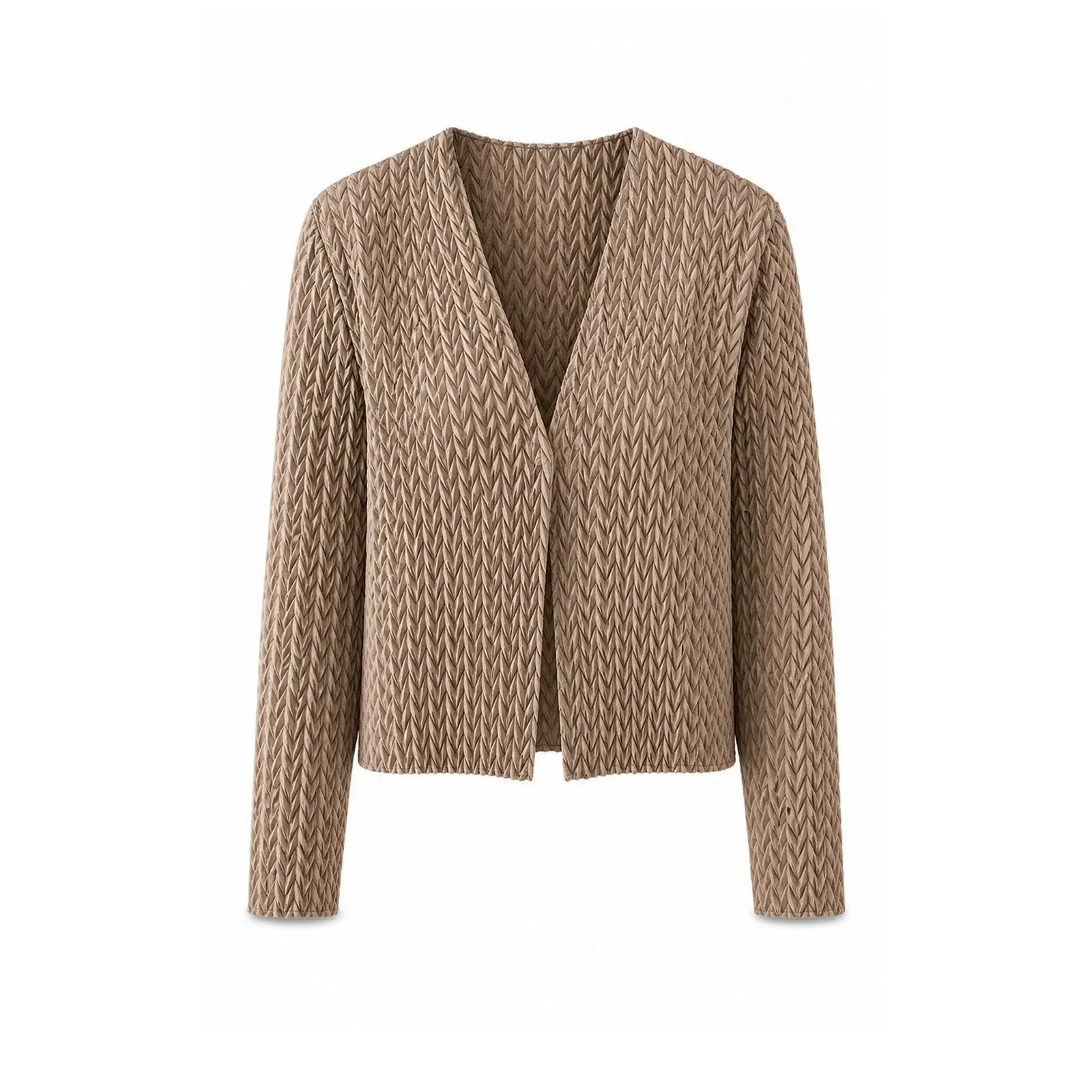 Miyake Khaki Herringbone Texture V Neck Short Jacket Single Button Long Sleeve Loose Fall Winter Casual Coat