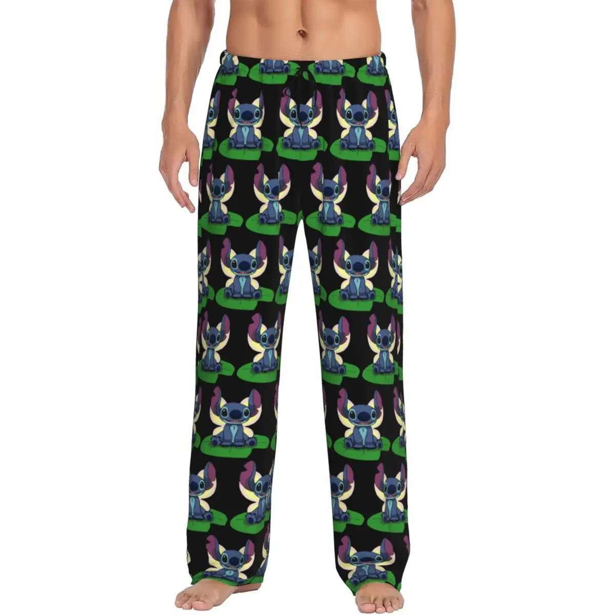 Pantalones de pijama con estampado personalizado para hombre, ropa de dormir con estampado de dibujos animados y Stitch, pantalones de dormir con bolsillos