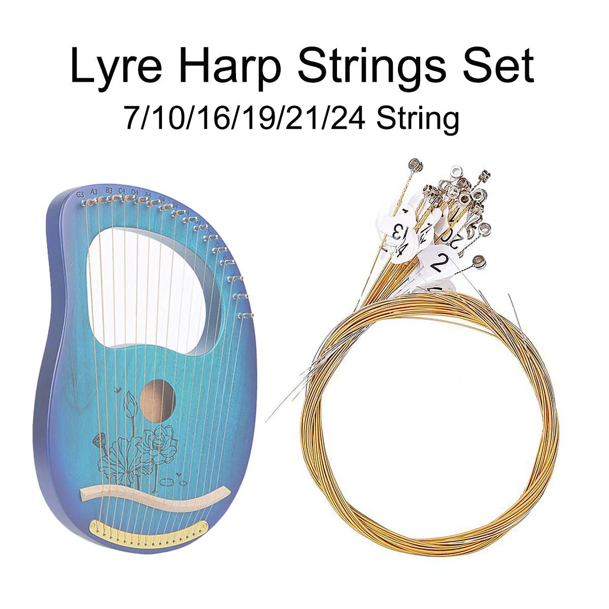 Miwayer 1Set Brass Lyre Strings - 6 Sizes (7/10/16/19/21/24), Anti-Rust, Color-Coded Labels, Replacement Strings for Lyre
