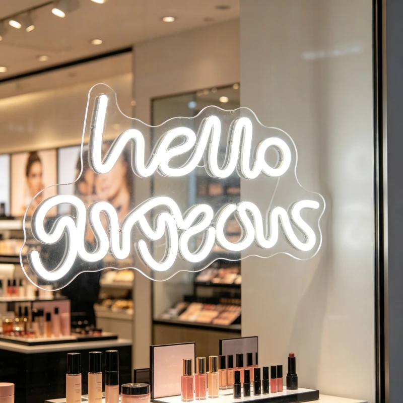 Hello Gorgeous Neon Sign LED Light for Makeup Dressing Room Beauty Salon USB Rechargeable Wall Art Sign Bedroom Decoration Gift