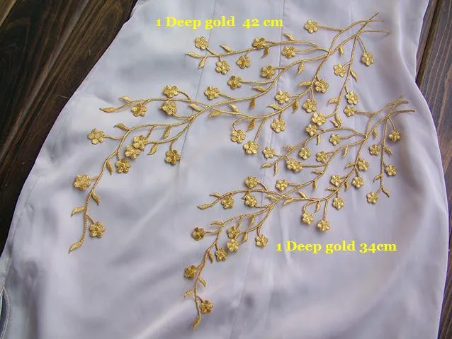 1 Stück Spitze Patch DIY Gold Silber Pflaumen blüte Stickerei Blumen applikation Stoff Aufkleber Kleidung Hochzeits dekoration ironisch – Detail 11