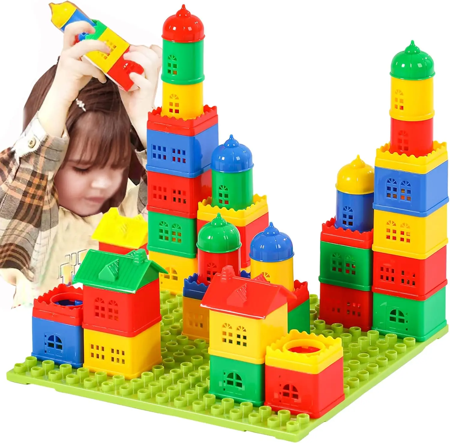 

Toddler Building Blocks for Kids Ages 4-8, Toddler Blocks Stacking Toys, Fun House Big Blocks Building Sets with 10” x 10” Basep