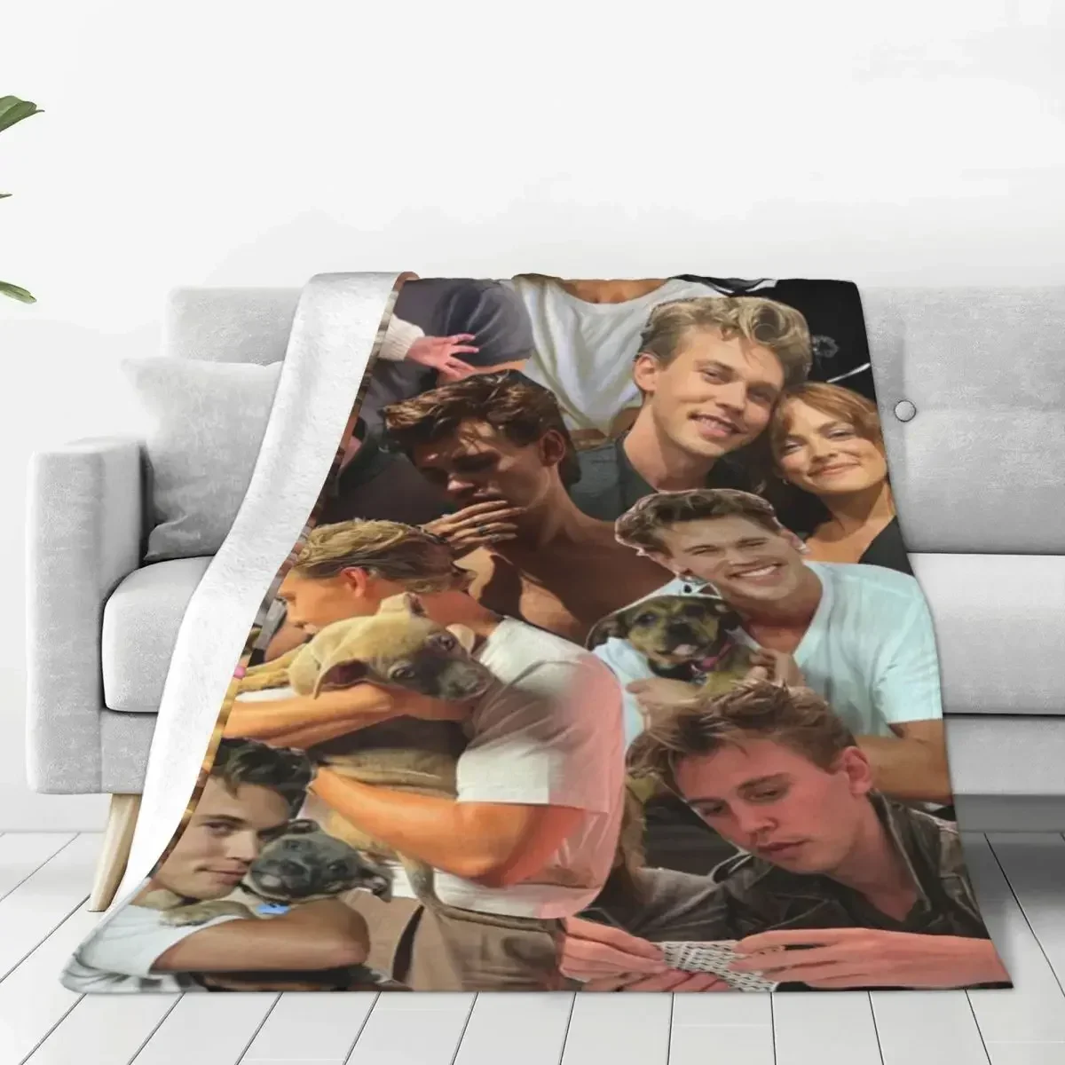 Austin Butler Plaid Blanket Fleece Printed Actor Collage Multifunction Warm Throw Blankets for Sofa Travel Plush Thin Quilt