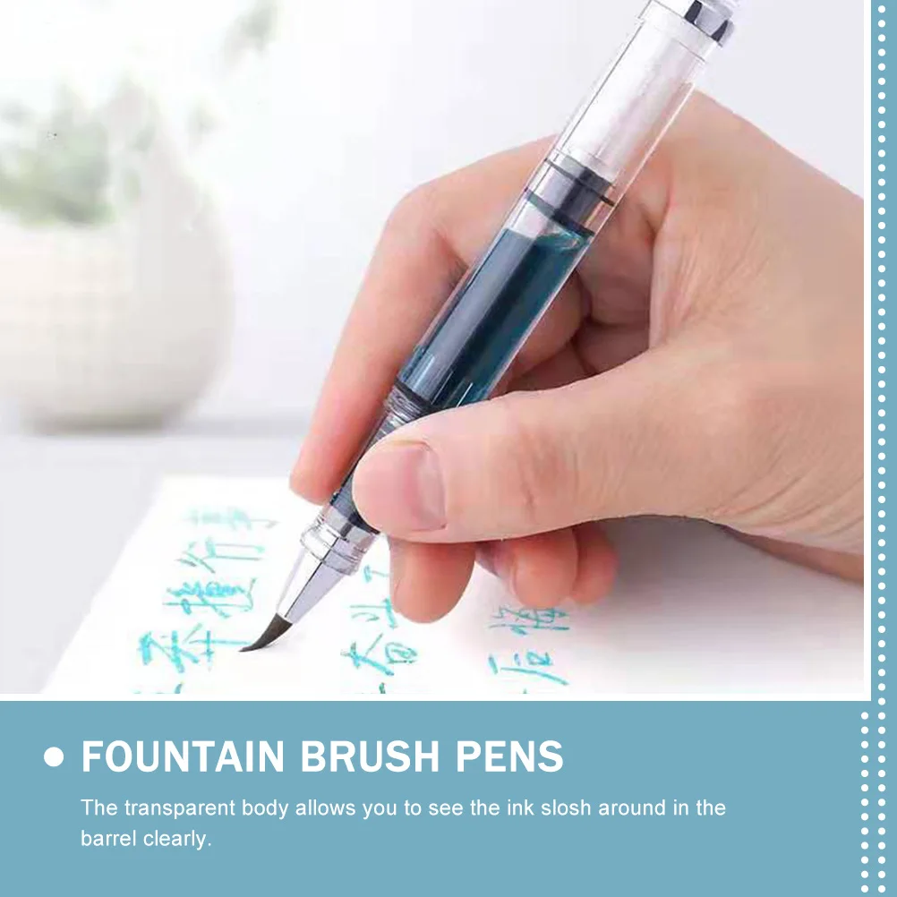 

3pcs Steel Brush Pens Refillable Transparent Body Soft Bristle Calligraphy Pens for Watercolor Painting