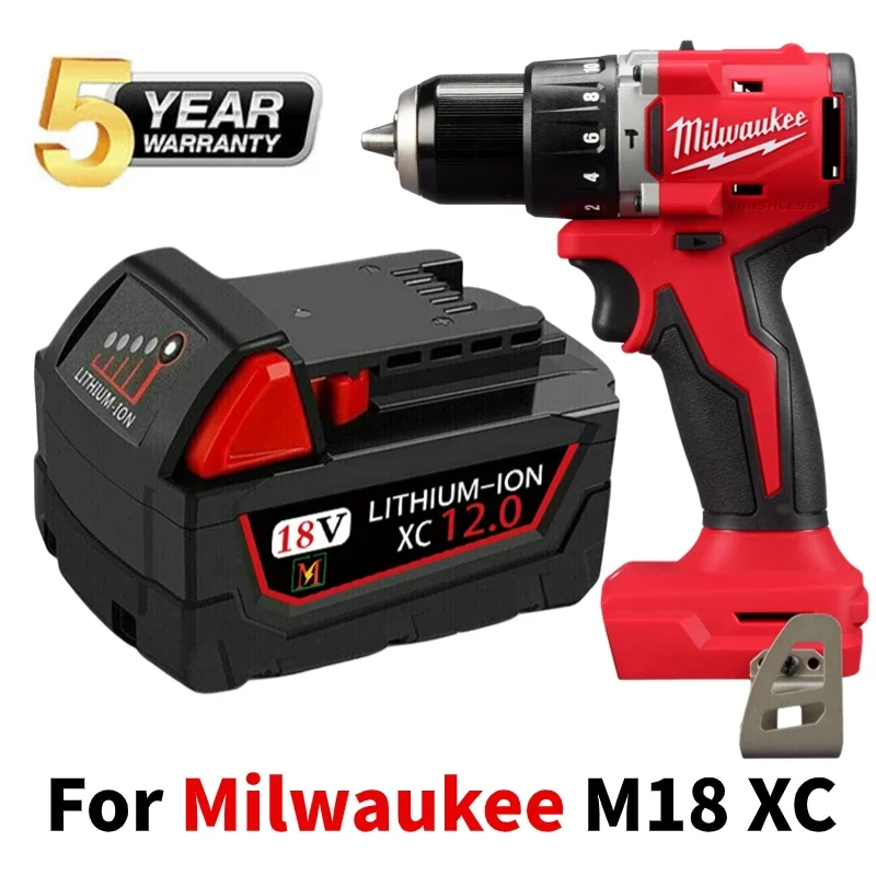 Batería de iones de litio de alta capacidad, 18V, 9Ah/12Ah, para Milwaukee M18 XC, 48-11-1860, 48-11-1850, 48-11-1840