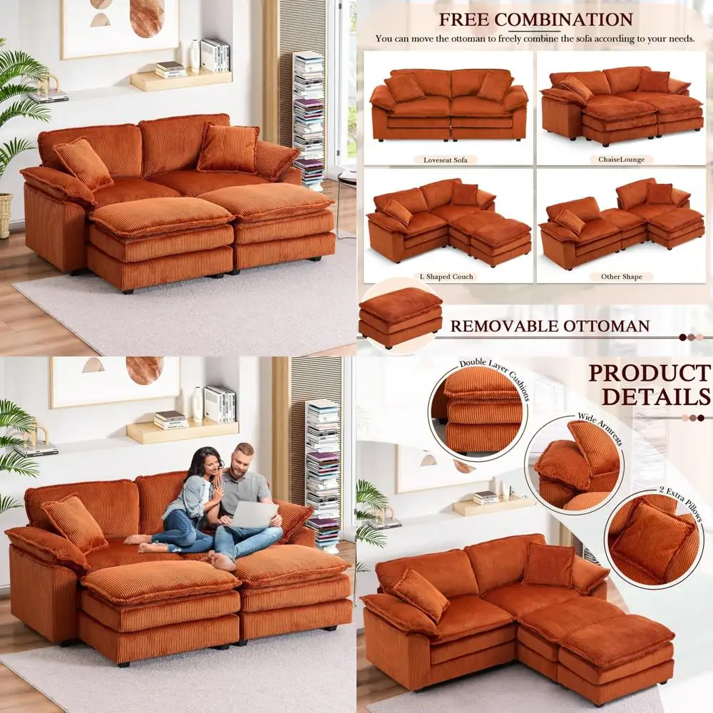 

Негабаритное кресло-шезлонг для дома с пуфиком, современный двухместный диван с вельветовой обивкой 84,6 Вт, глубокое сиденье L-образной секции