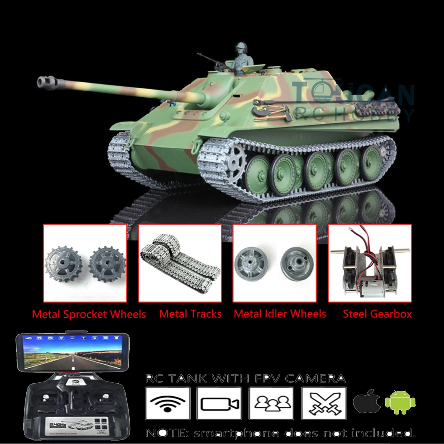 HENG LONG 1/16 7.0 Upgraded Jadpanther  FPV RTR RC Tank 3869 Metal Tracks TH17440-SMT4