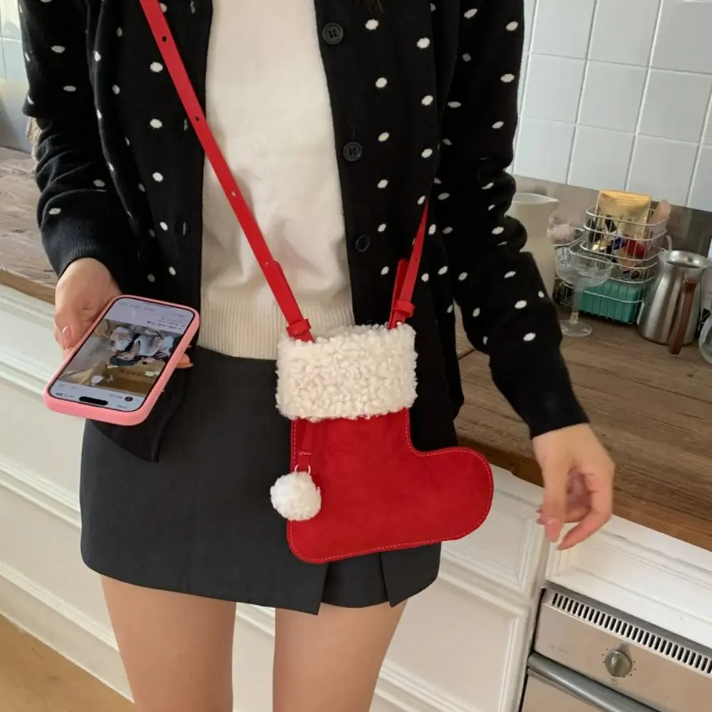 

Cute Korean Style Suede Crossbody Bag Fluffy LambWool Christmas Sock Bag Purse Wallet Casual Lamb Fur Bag Women