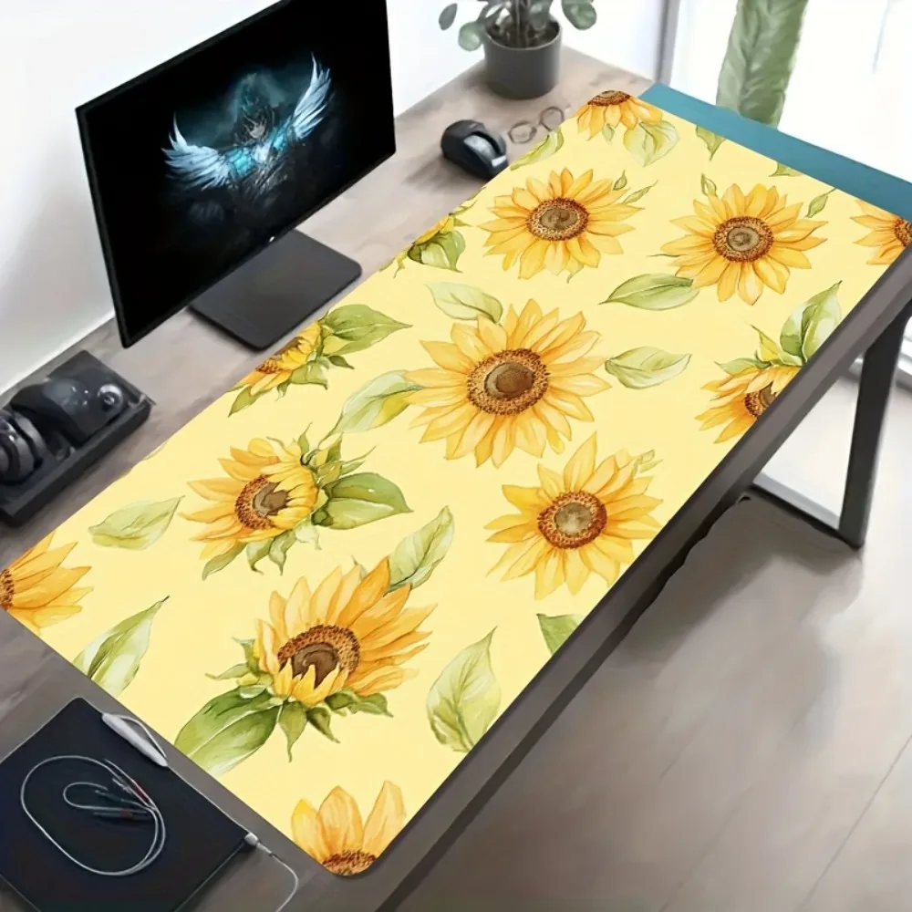 

Большой коврик для стола с акварельным изображением подсолнухов, яркий желтый цветочный коврик для мыши для геймеров