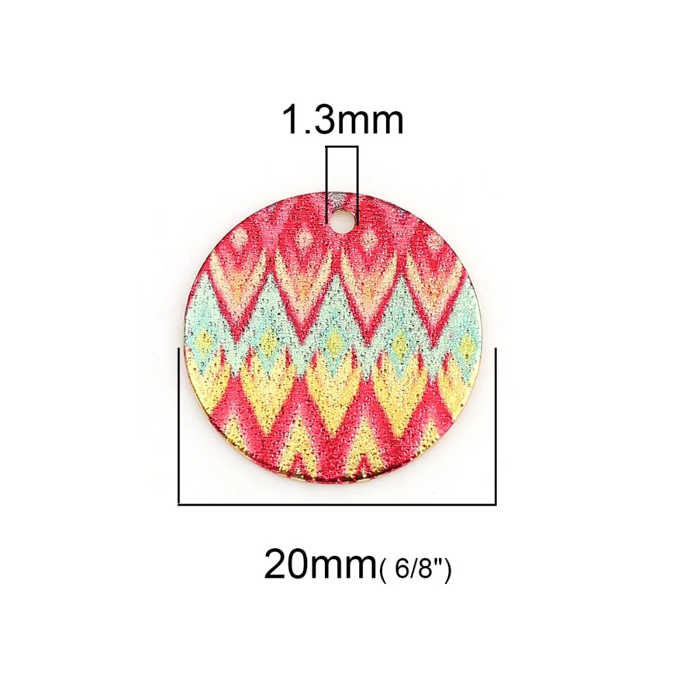 20mm Multicolor Copper Enamel Painting Charms Round Sparkledust Metal Pendants DIY Making Necklace Earrings Women Jewelry,10PCs