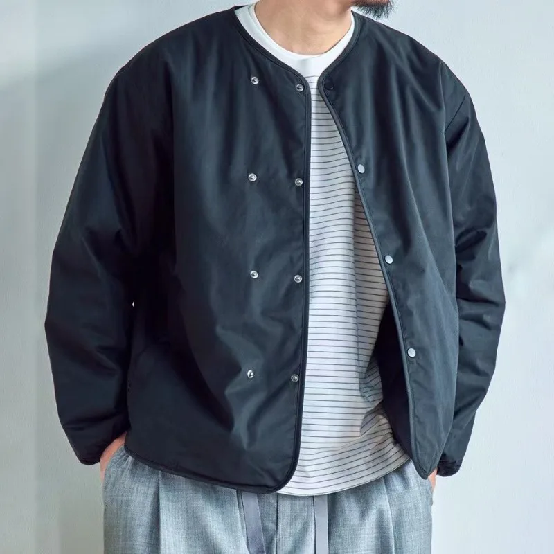 New Autumn Winter Cotton Quilted Jacket Lightweight Insulated Cotton Liner Padded Coats Japanese Style Simple Loose Men's Parkas