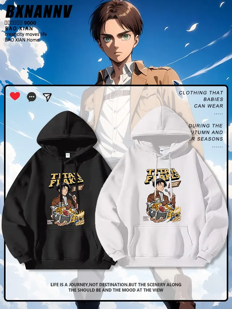 進撃の巨人-コラボ-メンズ-パーカー-秋冬-アニメ-リヴァイ兵士-カジュアル-快適-コットン-ポリエステル混紡