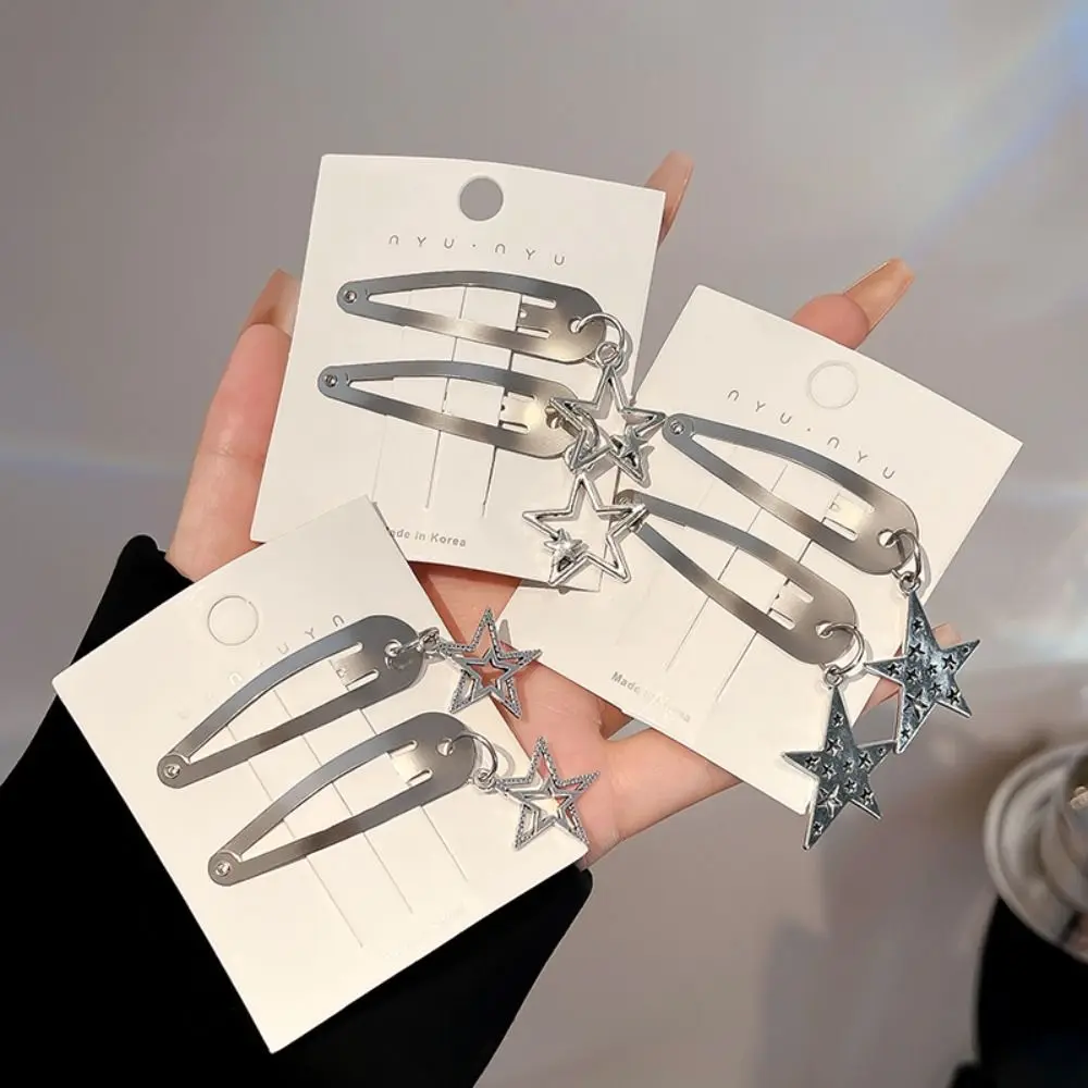 1 pair Y2K Sweet Cool Style Five Star Hairpin Girl Korean Star Pendant Hair Clip Cute Personality BB Clip Hair Accessories