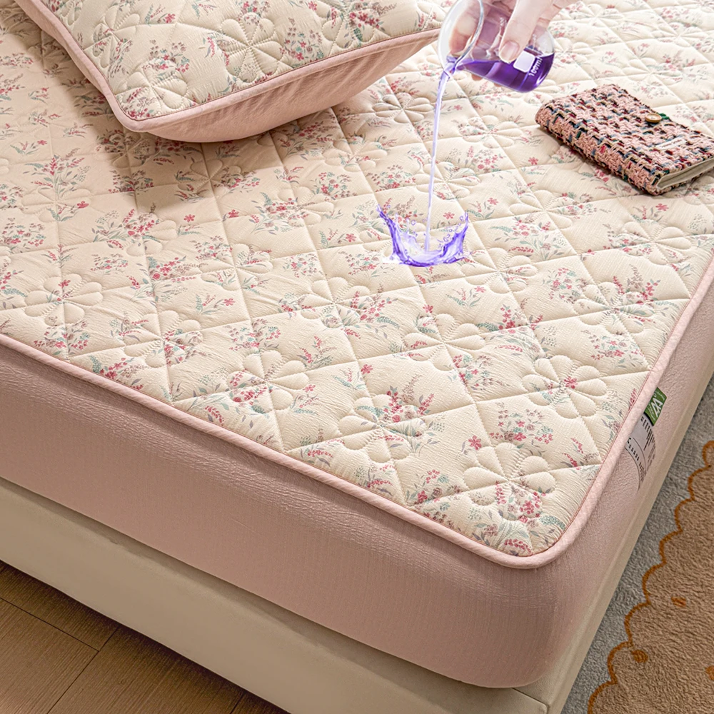 Waterproof Floral Printed Mattress Protector, Quilted Bed Pad Cover with Liquid-Resistant Barrier,Deep Pocket Mattress Pad Cover