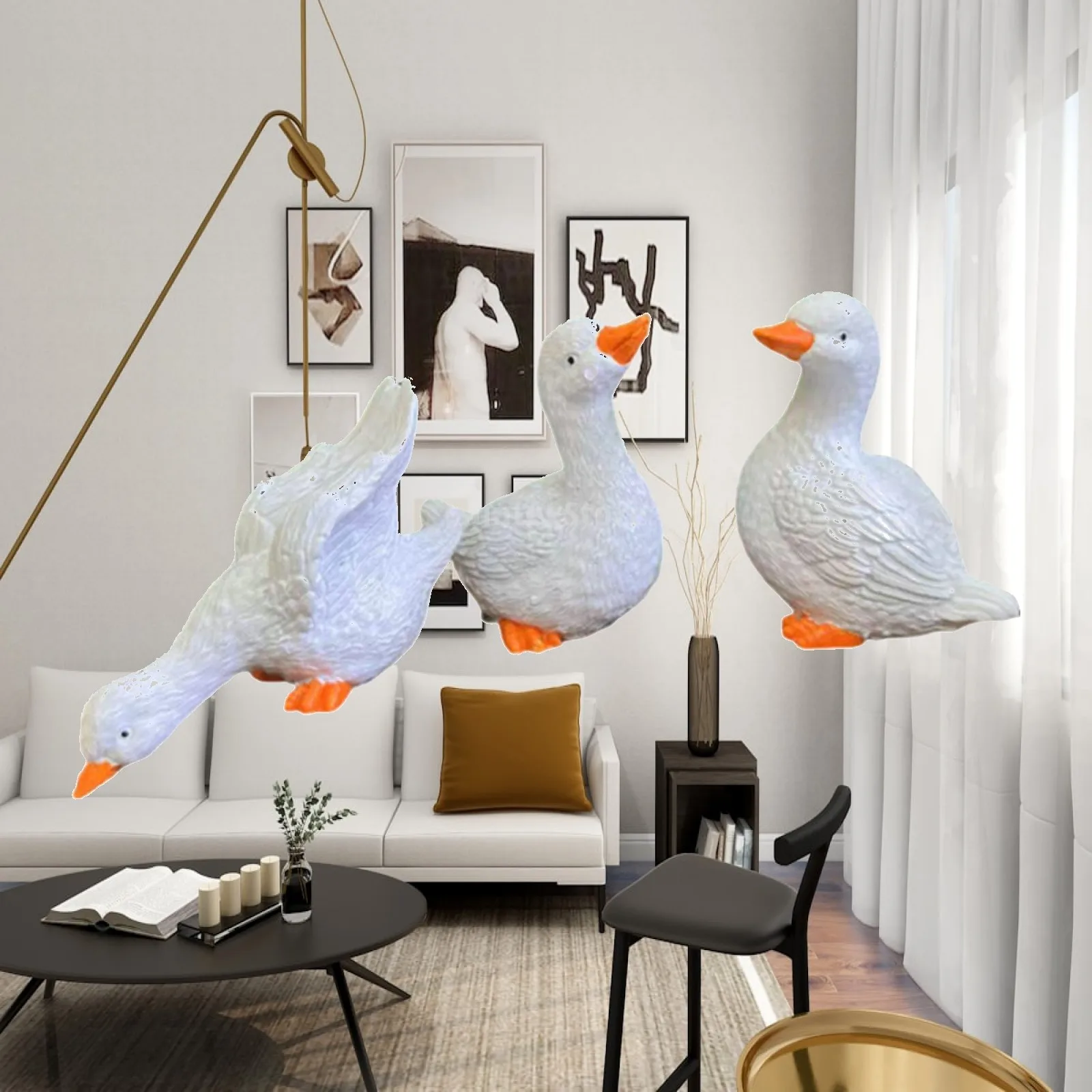 Garden Duck Statues Resin Goose Sculpture Decorative Bird Ornaments for Outdoor Pond Landscape