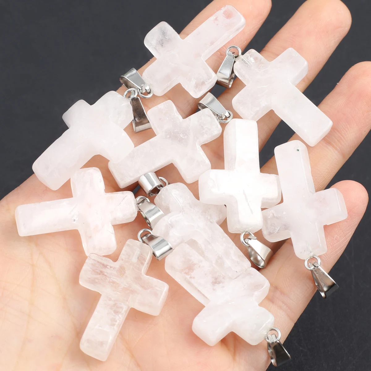 

12pcs Natural Clear Quartzs Pendant Charm Cross Shape Natural Stone Pendant for Making DIY Jewelry Necklace Accessory 35x19mm