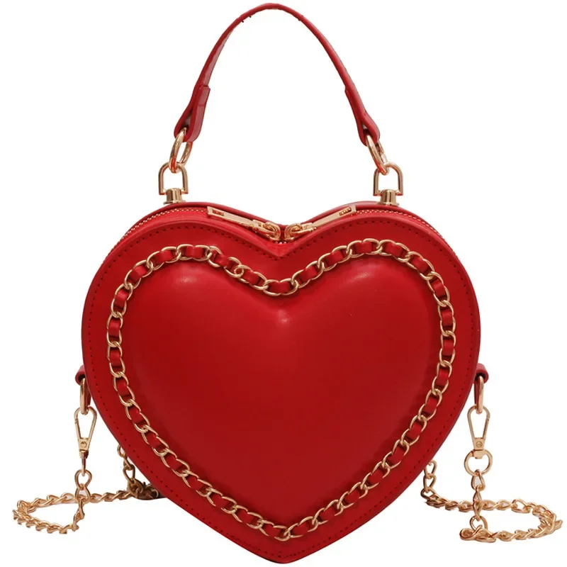 Red Bag 2023 New Fashion Heart-Shaped Hand Bag Texture Summer Versatile Chain Messenger Bag