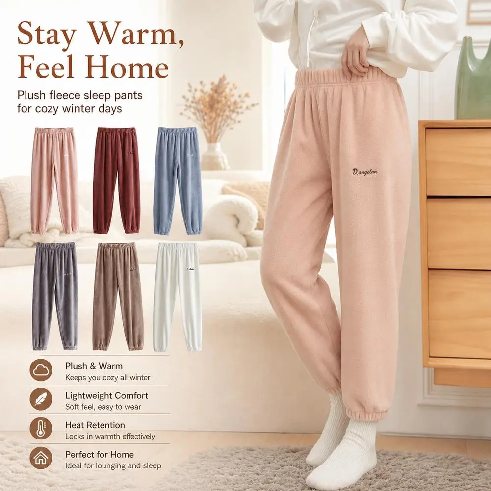 Soft Women Plush Pajama Pants Warm Fleece Lined Lounge Bottoms Comfortable Elastic Waist Warm Home Sleepwear for Home Outdoor