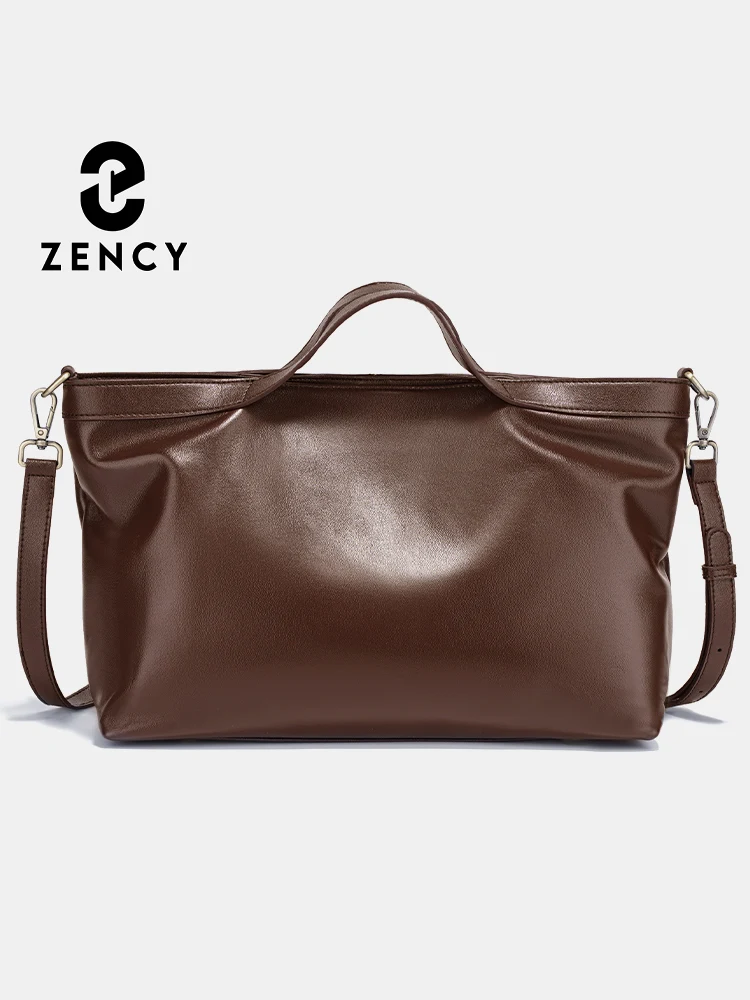 Zency Coffee Women Handbag 100% Genuine Leather Ladies Shoulder Purse Ladies Brown Tote Bag Large Capacity Shopper Bags Coffee