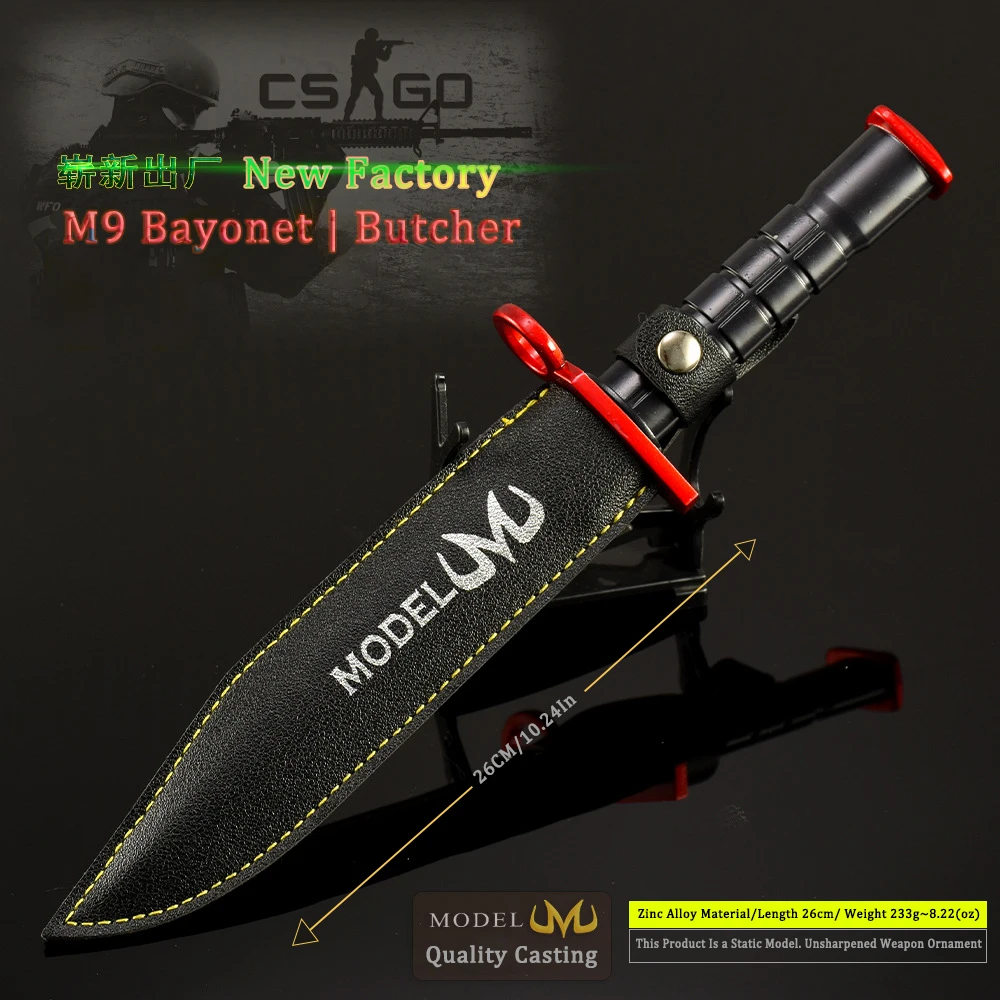 26CM/10.24in Counter Terrorism Battle Game M9 Bayonet Butcher All-Metal Collectible Ornament Boy Gift Toy Sword Weapon Model