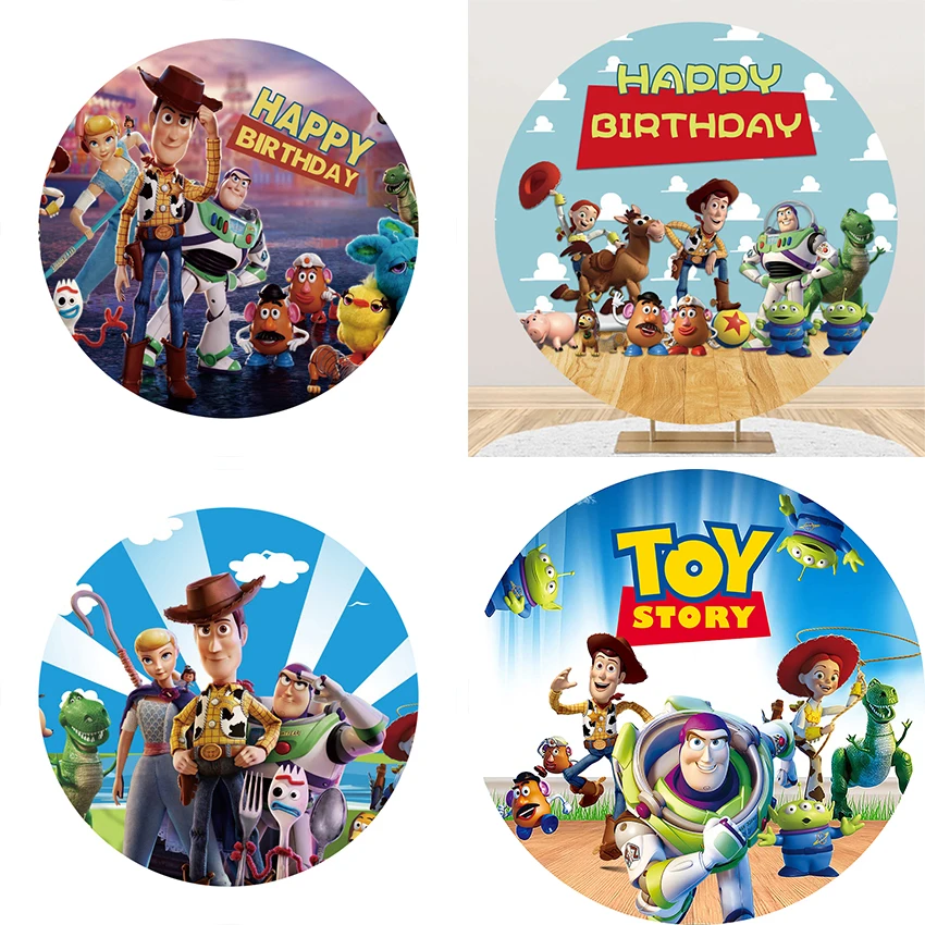 Toy Story Photography Circle Backdrop Baby Shower Boys Happy Birthday Party Photo Round Shape Background Cover Elastic Pliths